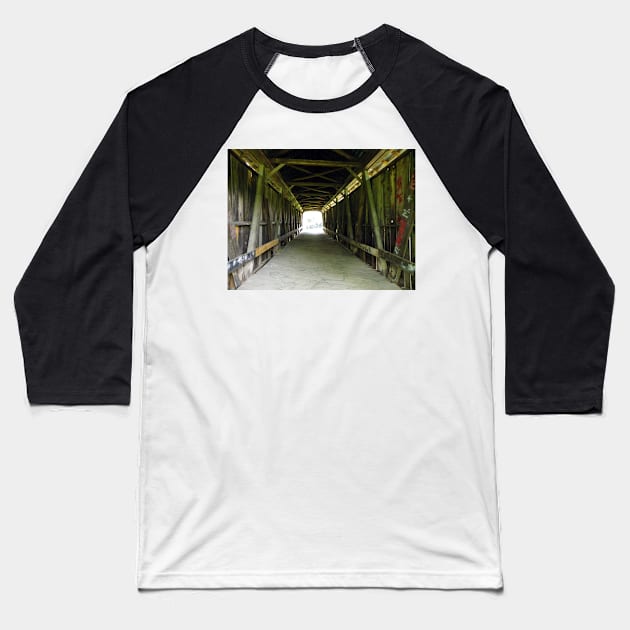 Covered Bridge Photograph Tunnel Vision Perspective Art: Available on Face Masks, Pillows, Phone Cases & Gifts Baseball T-Shirt by tamdevo1